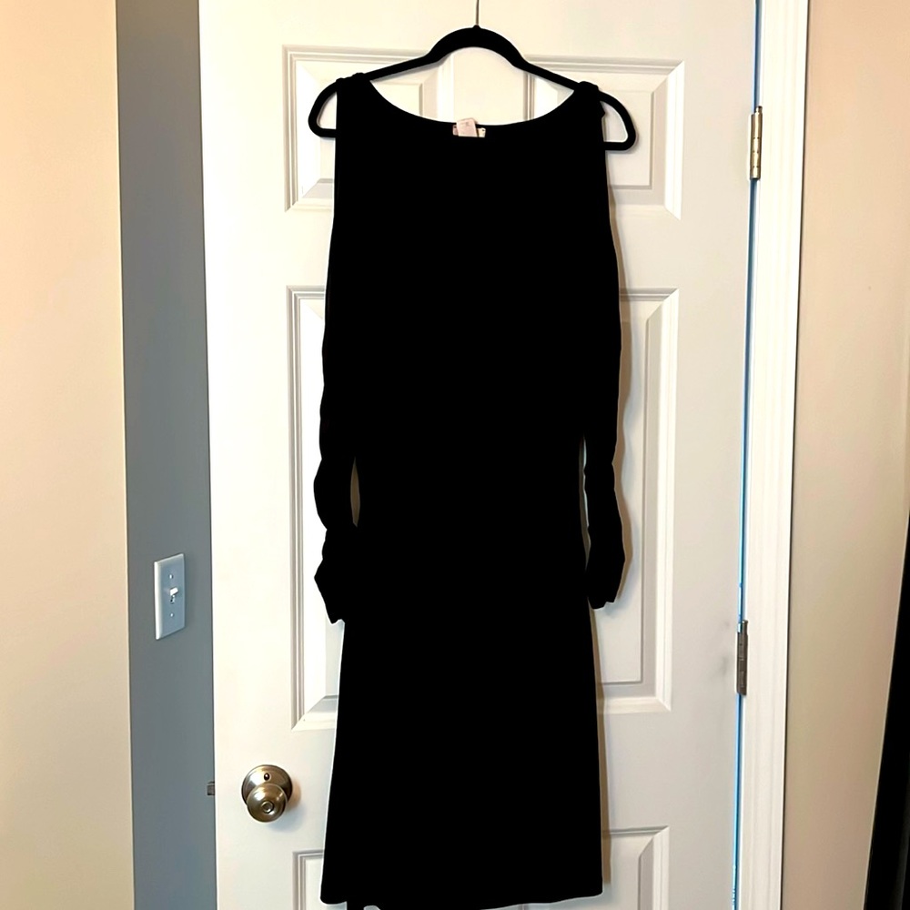 Women’s black Cache open shoulder swoop neck black dress